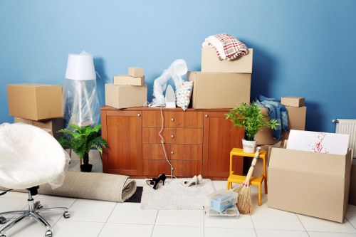 Packed boxes and furniture prepared for storage in Hounslow